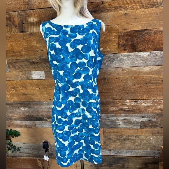 🫐 Abercrombie Tabatha Blue Watercolor Dot Cotton Dress Size M Lined 🫐 - Picture 1 of 10